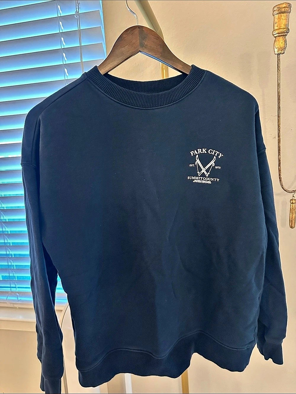 MNG Park City Graphic Sweatshirt in Blue Like New